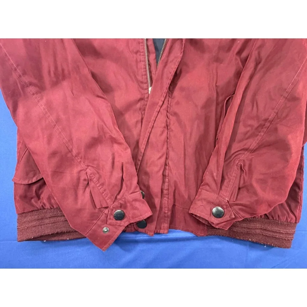 Vintage‎ Eddie Bauer Quilted Barn Jacket Acrylic Trim Leather Collar Red LG